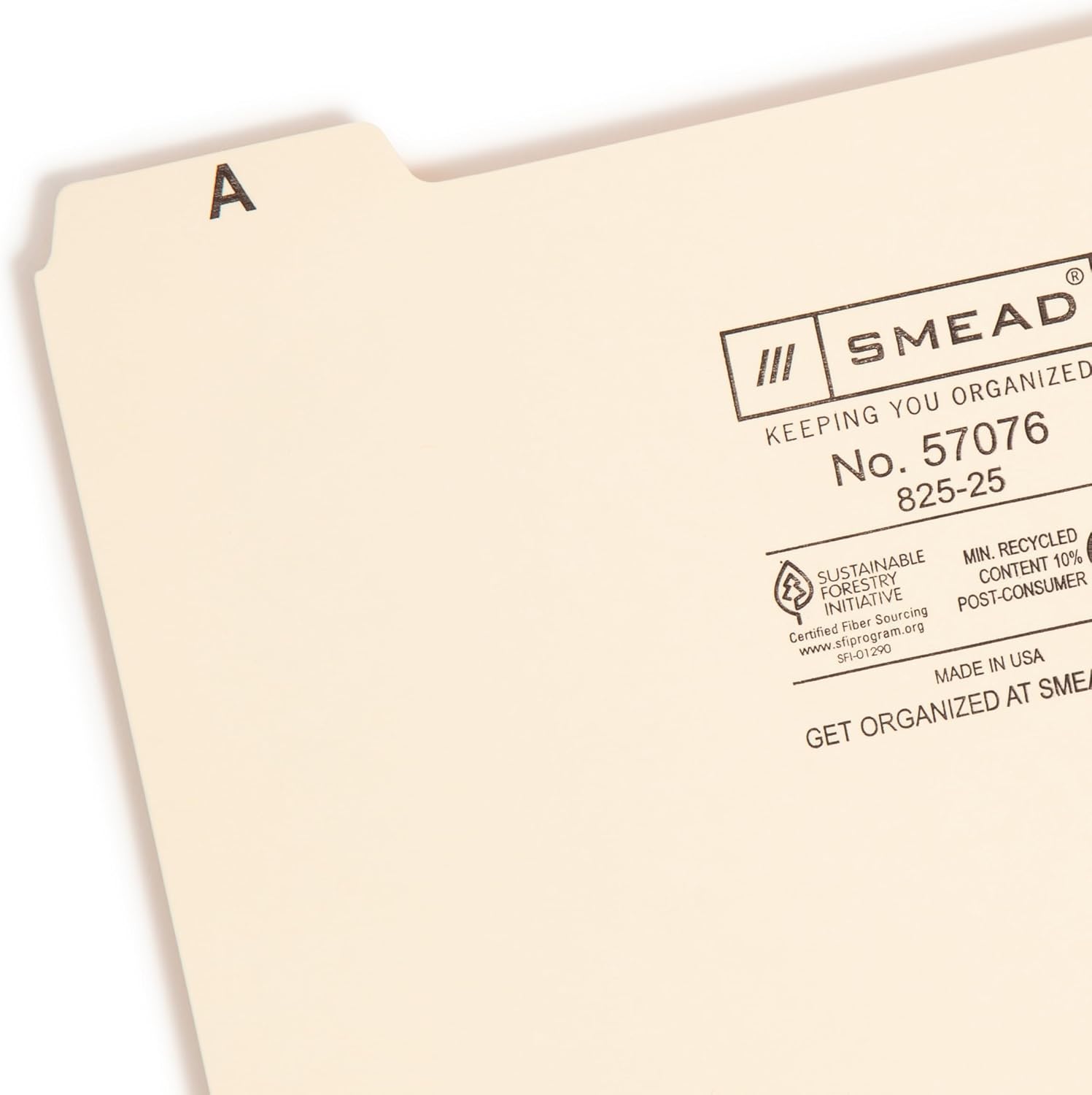 Smead Card Guide, Plain 1/5-Cut Tab (A-Z), 8"W x 5"H, Manila, 25 per Set (57076)