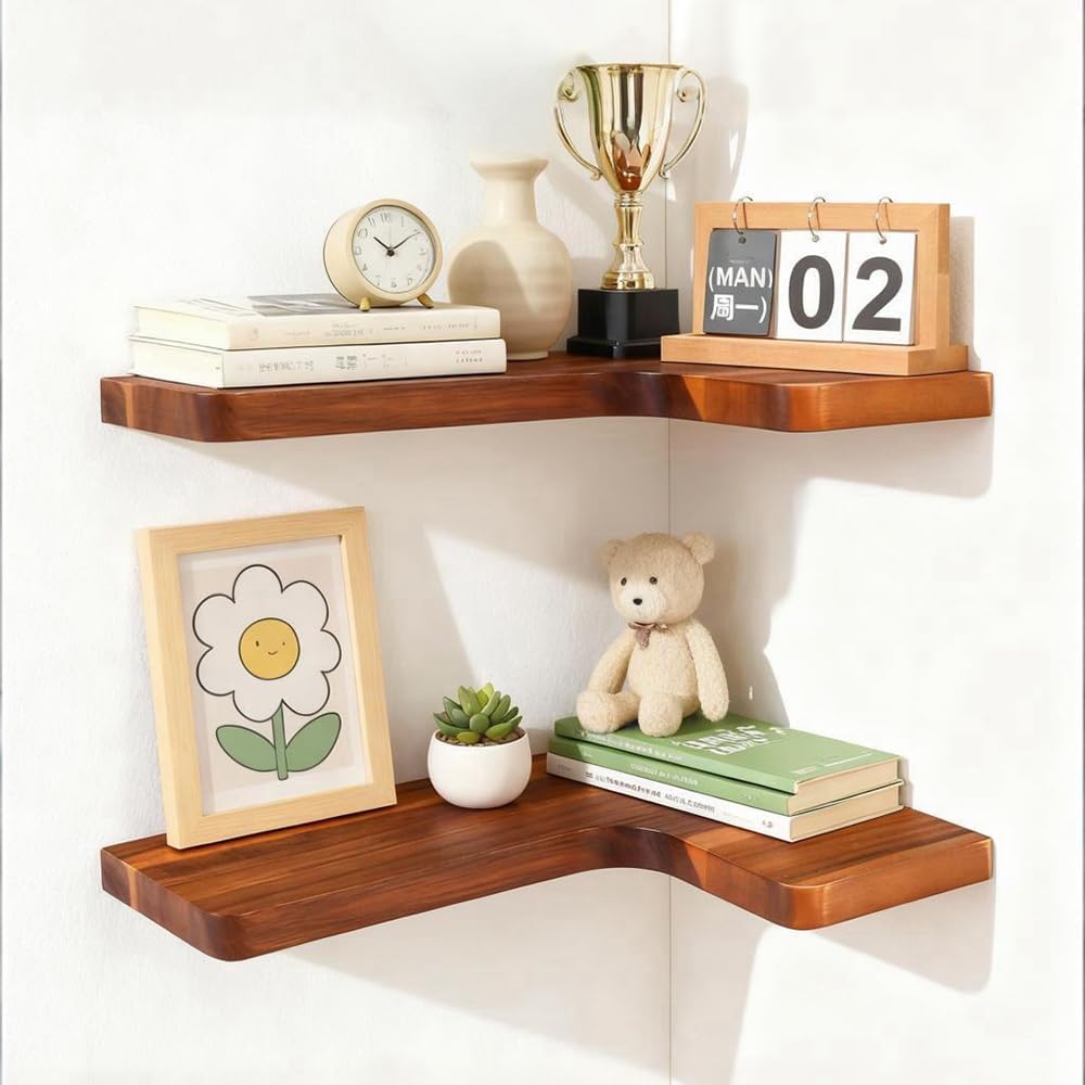 floating corner shelves, wall shelf set of 2 shown in use
