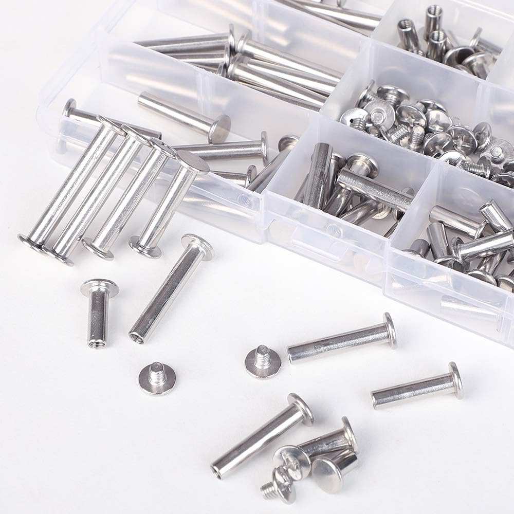 Chicago Binding Screws Assorted Kit,90 Sets 304 Stainless Steel Phillips Chicago Screw Binding Post Screw Kit for DIY Leather Decoration Scrapbook Photo Albums Bookbinding(9 Sizes)