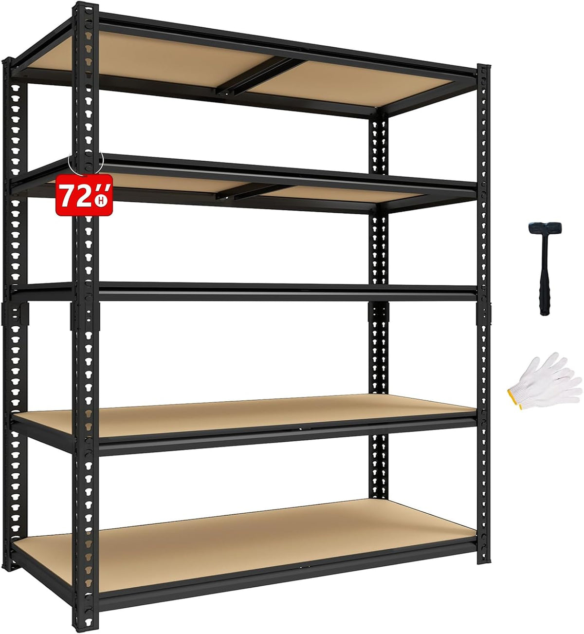 72" h heavy duty garage shelving, 2400lbs capacity shown in use