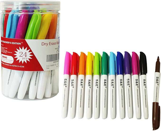 S & E TEACHER'S EDITION 24 Pcs Dry Erase Markers, 12 Assorted Colors by SETEACHERSEDITION