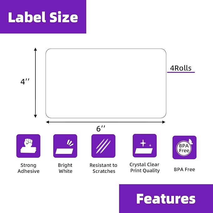 AveneMark 4 Stacks 2000 Labels 4" x 6" Fanfold Direct Thermal Labels, Postage - Image 2