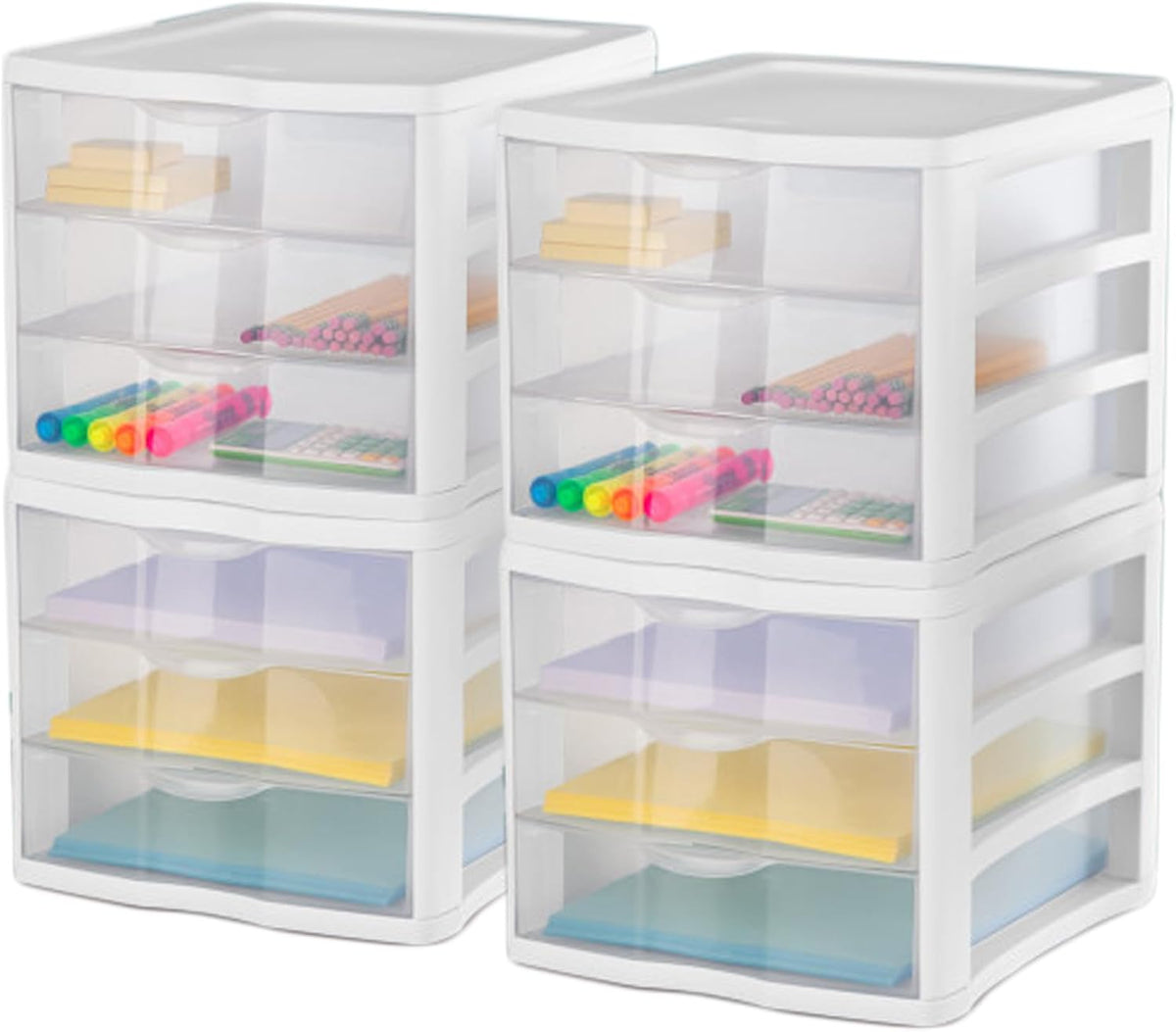 Sterilite Wide 3-Drawer Storage Unit for Bedroom and Dresser, 4-Pack