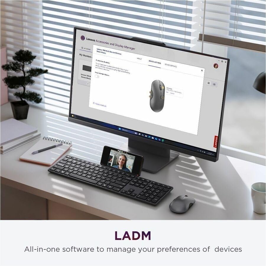 Lenovo 700 Modern Wireless Keyboard & Mouse Combo, 2.4 GHz Dongle & D...