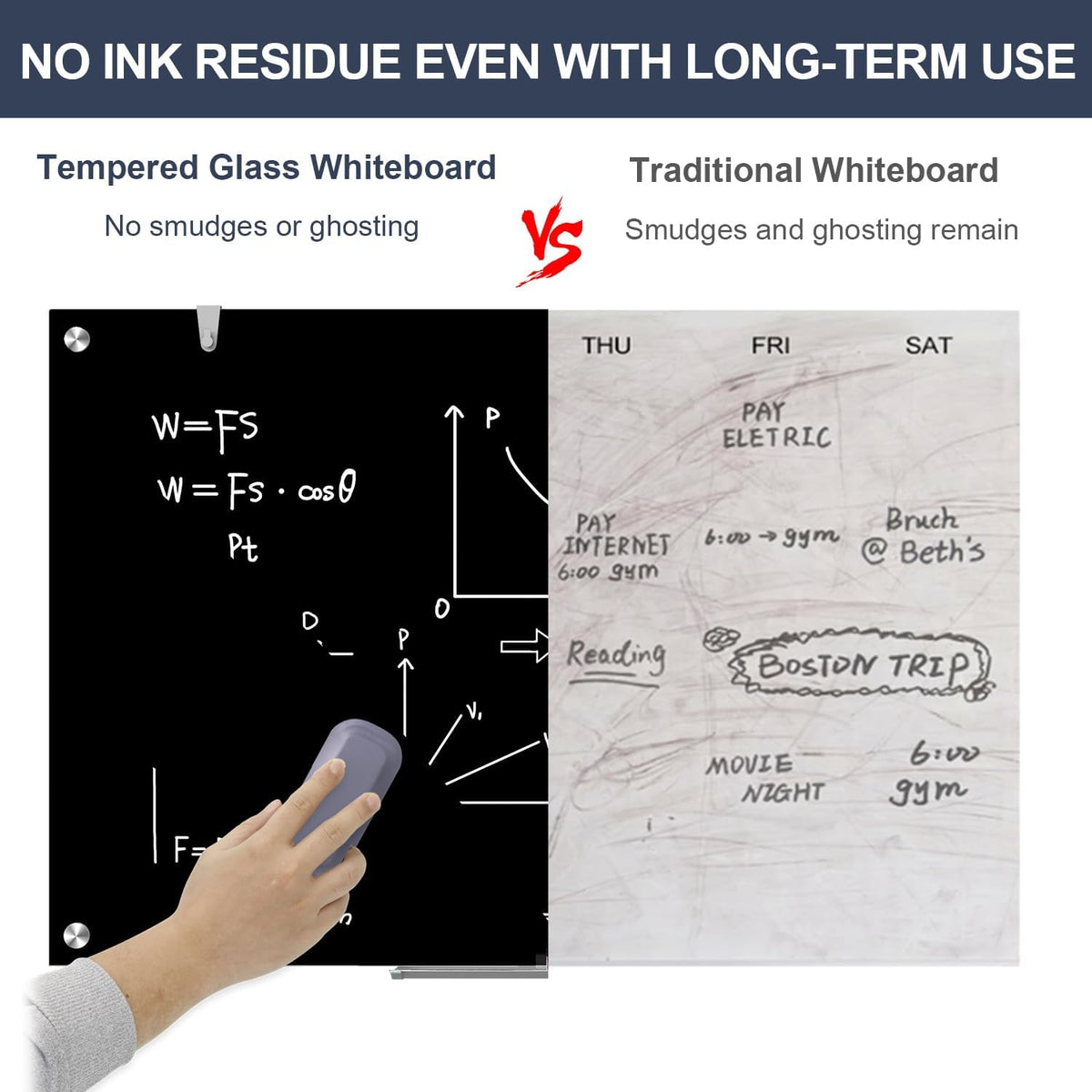 Glass Whiteboard 36x24 Black Magnetic White Board Dry Erase Board for Wall