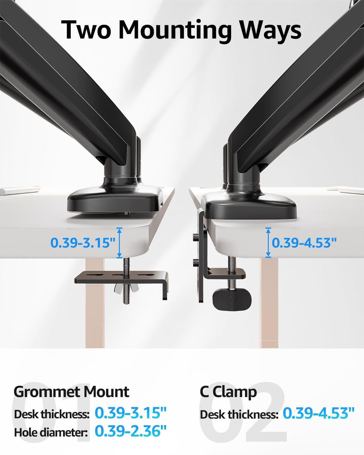 mountup dual monitor stand for desk, monitor arms, front angle view