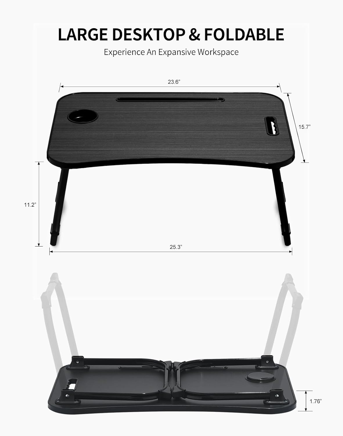 ZEAPTAC Foldable Lap Desk, Bed Desk, Bed Table & Laptop Stand w/Cup Holder