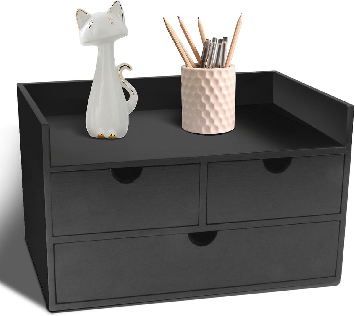 Charmewooden Bamboo Desk Organizer 3 Drawer with Shelf, Countertop Organizer ...