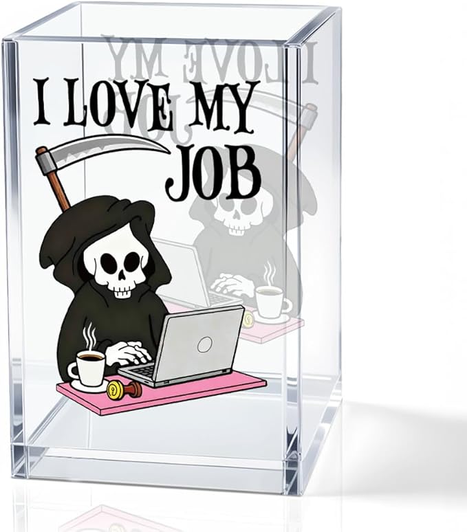 QYUVK I Love My Job Acrylic Makeup Brush Pencil Holder Cup, Funny Grim Reaper by QYUVK