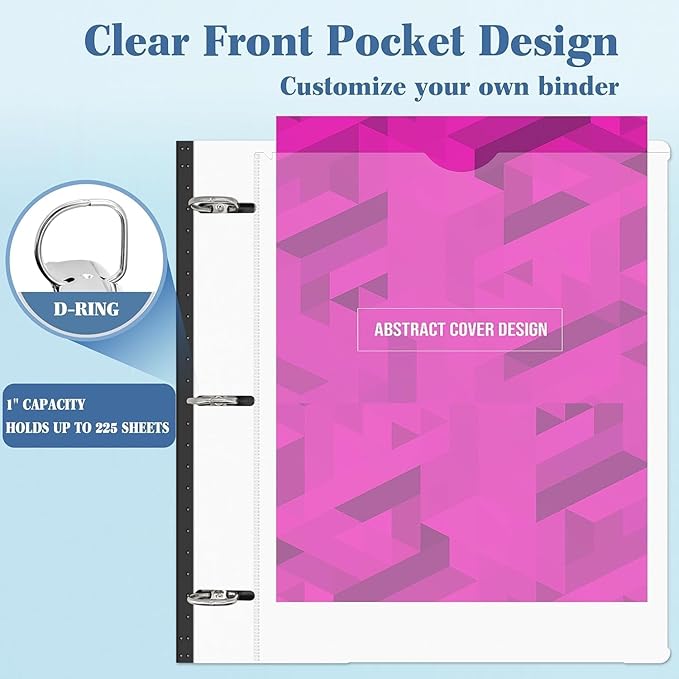 INFUN 1 Inch Telescoping 3 Ring Binder Black+White - Image 4