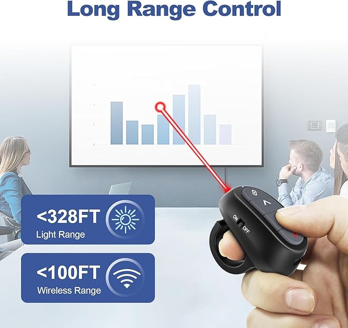 Presentation Clicker PowerPoint Wireless Presenter Remote: Laser Pointer Finger - Image 3
