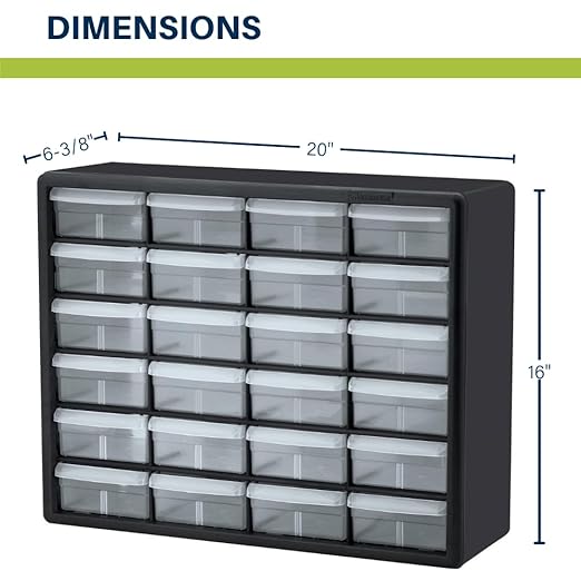 Akro-Mils 24-Drawer Plastic Storage Cabinet | 20" W x 6" D x 16" H | Black | - Image 3