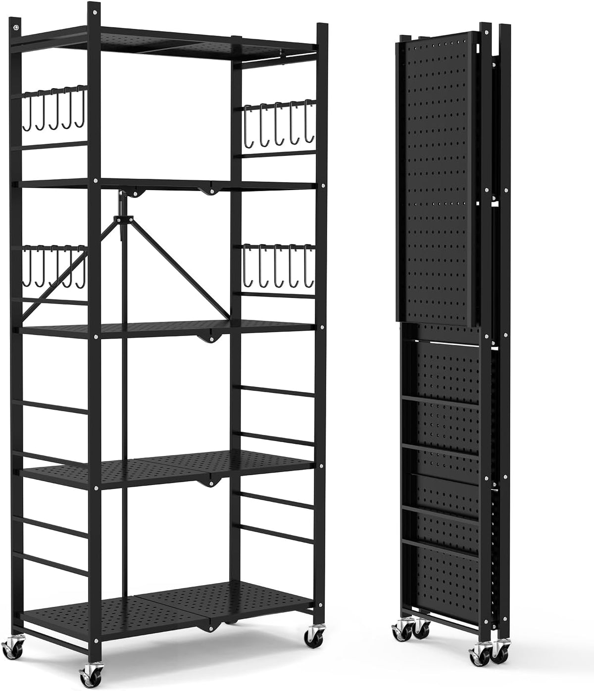 himix 5-tier foldable storage shelves with 20 hooks, main product view