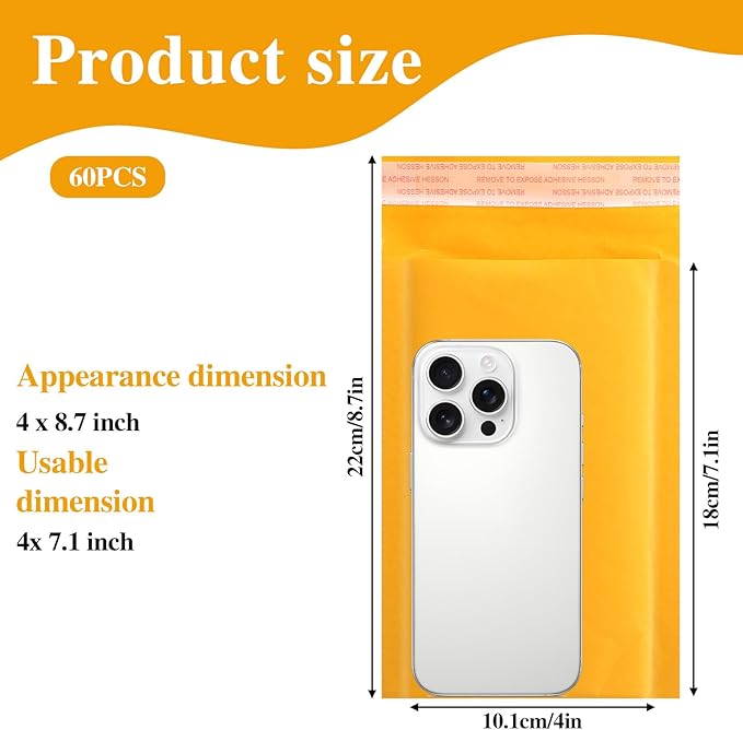 Bubble Mailers, 5 x 7 Inch 60 Pack Self Seal Padded Envelopes - Image 2