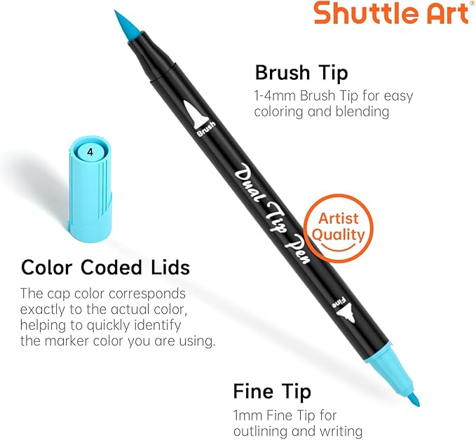 Shuttle Art Pastel Brush Pens, 56 Pastel Colouring Pens, Dual Tip Brush Markers - Image 3