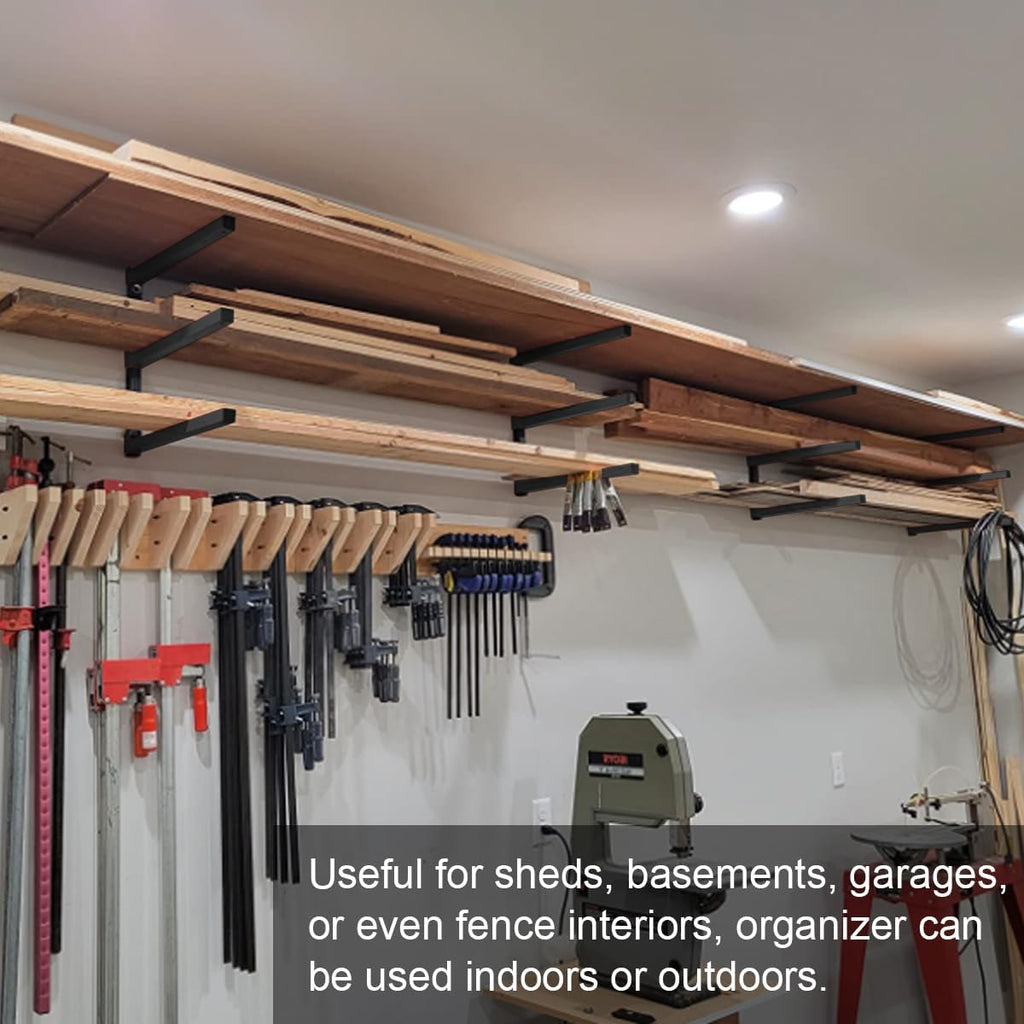 lumber storage metal rack, 3-level wall-mounted organizer and, package contents