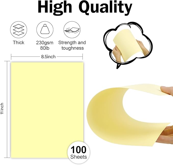 100 Sheets Yellow Cardstock 8.5 x 11 Thick Paper, Goefun 80lb Card Stock - Image 2