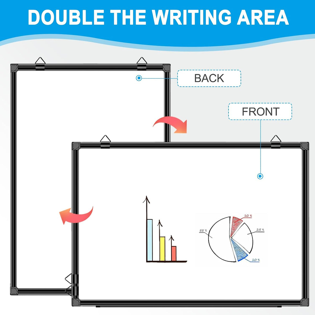 H-Qprobd 36"x24" White Board for Wall Double-Sided Magnetic Dry Era...