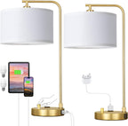 gold bedside lamps set of 2, fully dimmable, front angle view