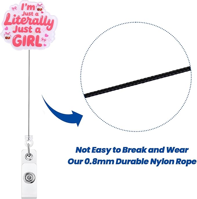 I’m Literally Just a Girl Funny Badge Reel | Cute Bow Retractable ID Card Badge - Image 5