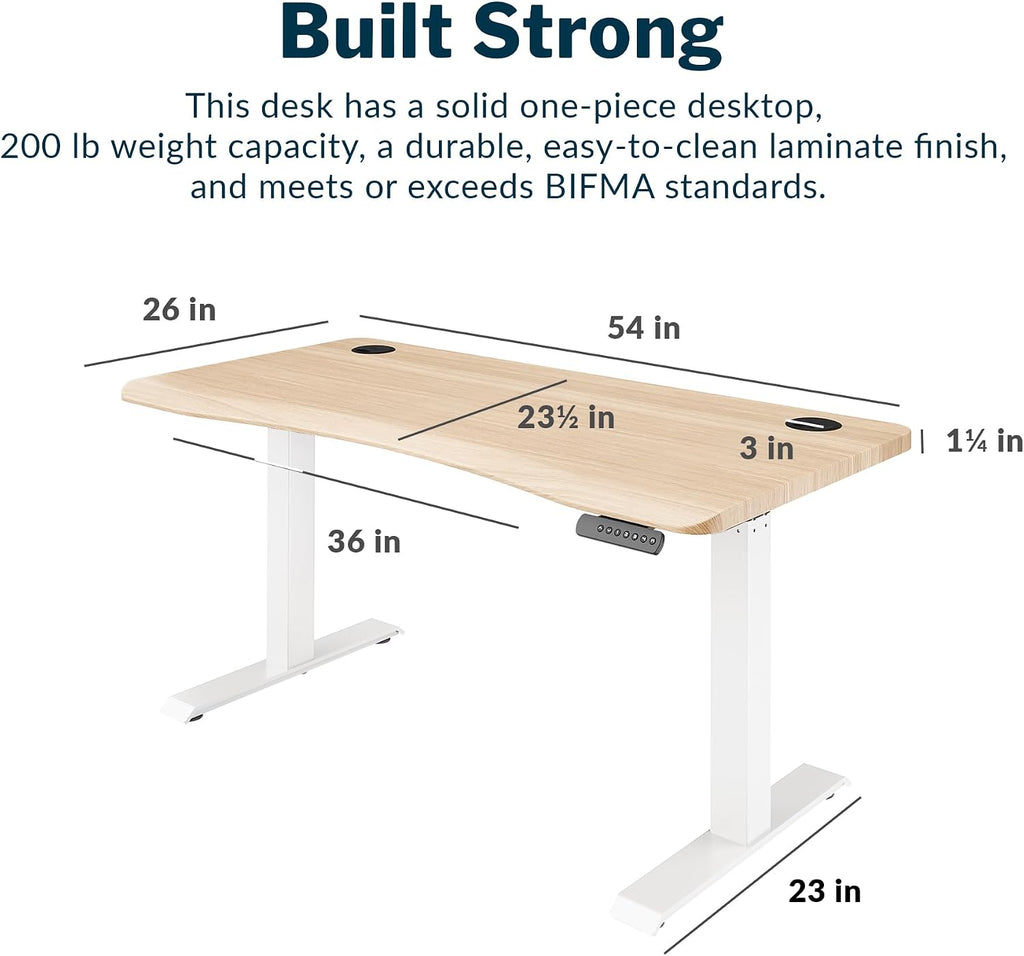 Vari Ergo Electric Standing Desk – 54x26 – Light Wood/White