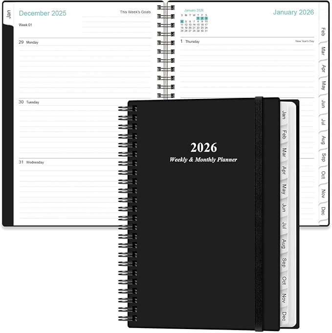 Planner 2026 - A5 Weekly & Monthly Planner Spiral Bound, January 2026 - by Heveboik