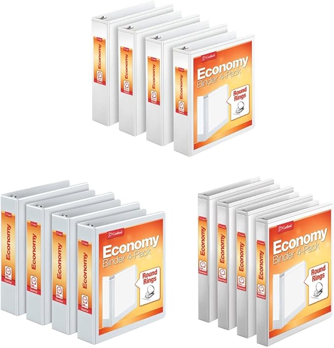 Cardinal Economy 3 Ring Binder, 2 Inch, Presentation View, Round Ring, 4 Pack & by TOPSProducts