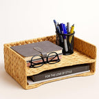 PINXIURY 2-Tier Water Hyacinth Letter Tray – Woven Paper & Mail Organizer by PINXIURY