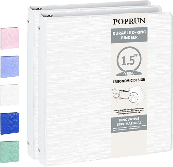 POPRUN 3 Ring Binder 1.5 Inch, Holds 325 Sheets of 8.5 x 11 Paper, Extra by POPRUN