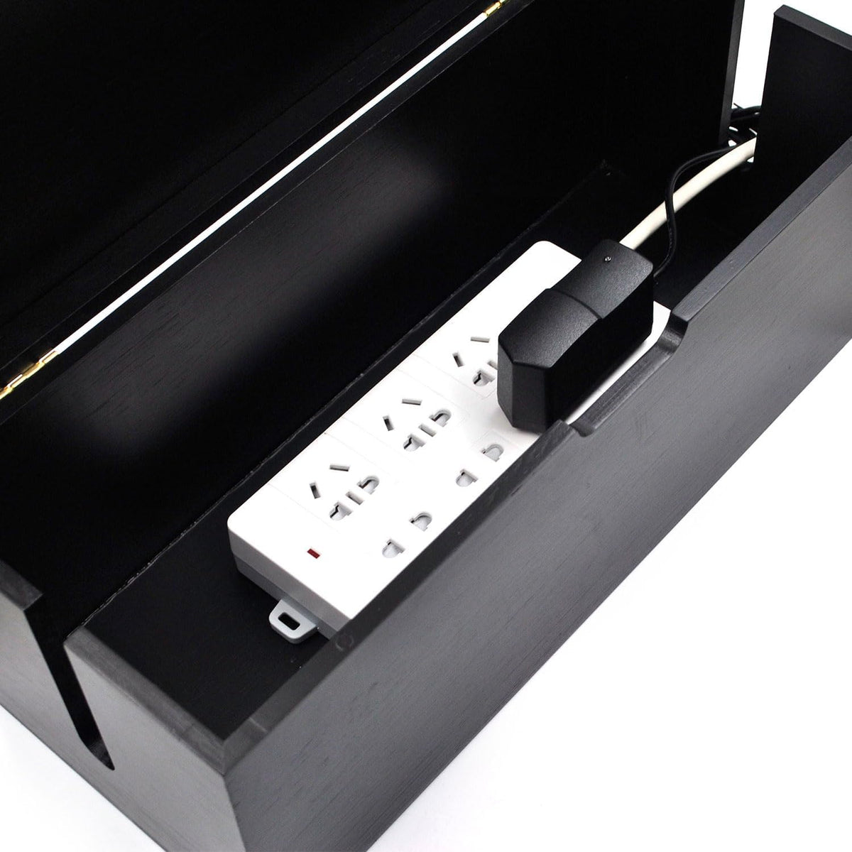 15 Inch Bamboo Large Cable Management Box, Black Cord Organizer