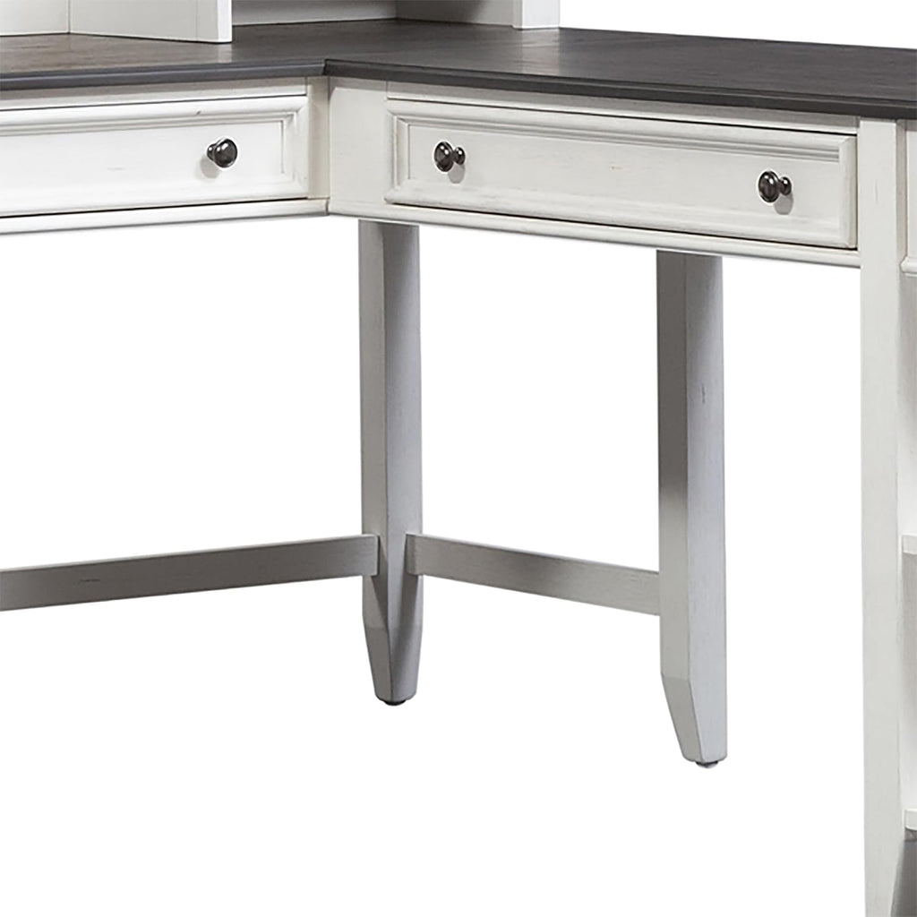 Liberty Furniture Allyson Park Opt L Shaped Desk Set with Locking File Drawer Cottage Home Office Storage - Wirebrushed White, Charcoal Tops Oak Wood