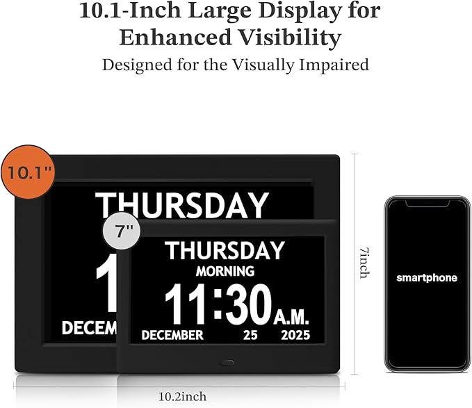 10.1'' Extra Large Digital Clock, 1280*800p HD Display, Dementia Clock - Image 3