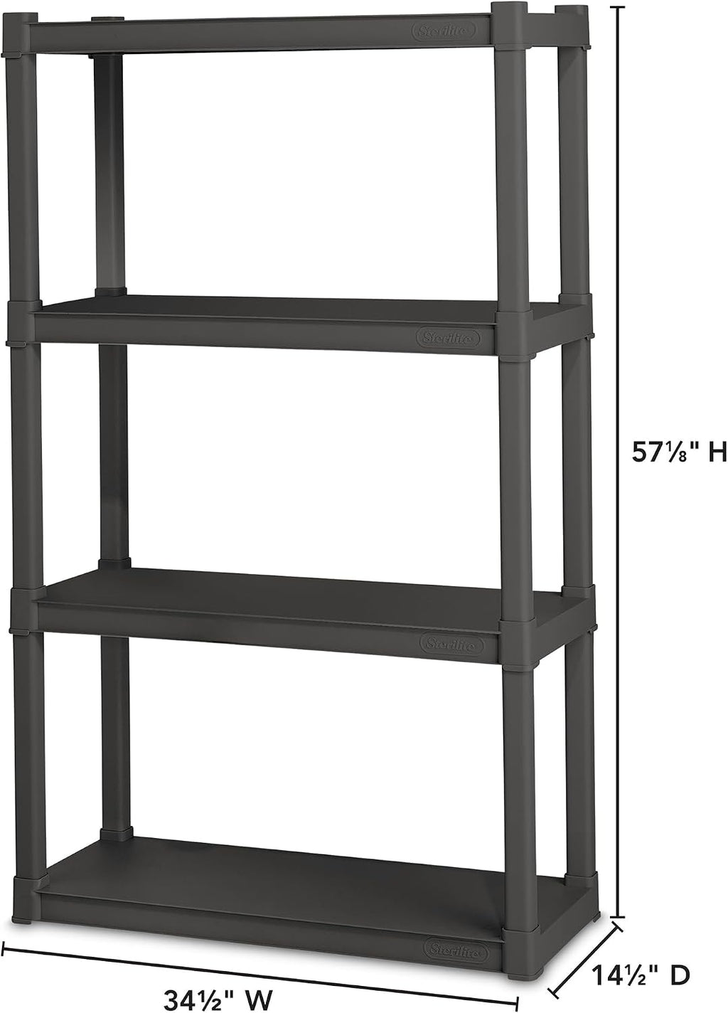 sterilite 4 shelf unit, heavy-duty plastic storage &, close-up detail