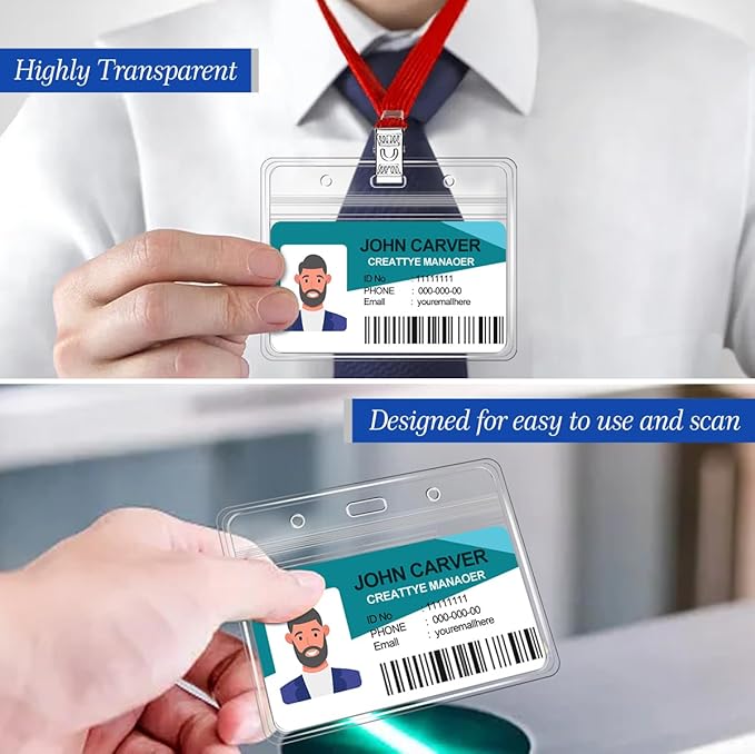 100 Pcs Clear Horizontal Badge Id Card and 100 Pcs Lanyard, Reusable Lanyards - Image 5