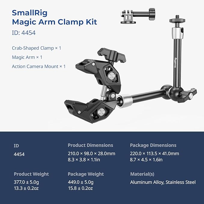 SMALLRIG Magic Arm Clamp Kit, Camera Mount Articulating Friction Arm w Super - Image 8