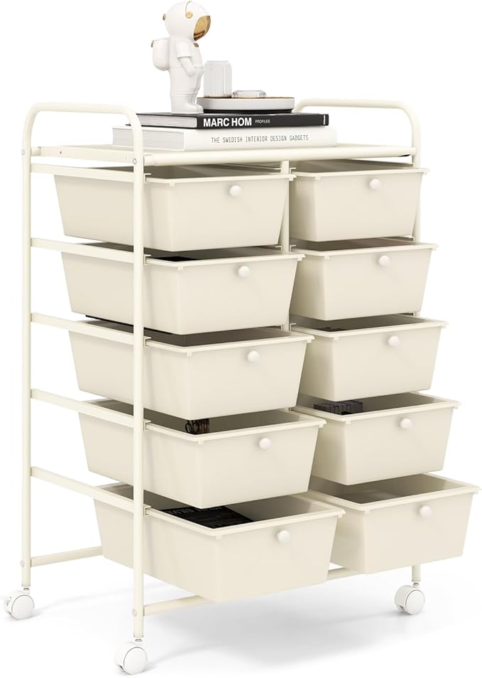GOFLAME 10-Drawer Rolling Storage Cart, Art Craft Storage Organizer on Wheels by GOFLAME