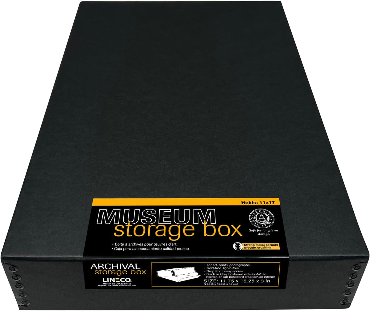Lineco Museum Archival Storage Box, 11.75x18.25x3 in. Drop Front Design.