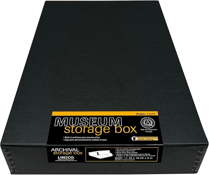 Lineco Museum Archival Storage Box, 11.75x18.25x3 in. Drop Front Design. by Lineco