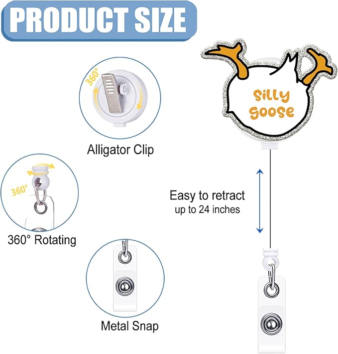 Badge Reel Retractable with ID Clip Goose Badge Reel Holder Funny Cute Acrylic - Image 2