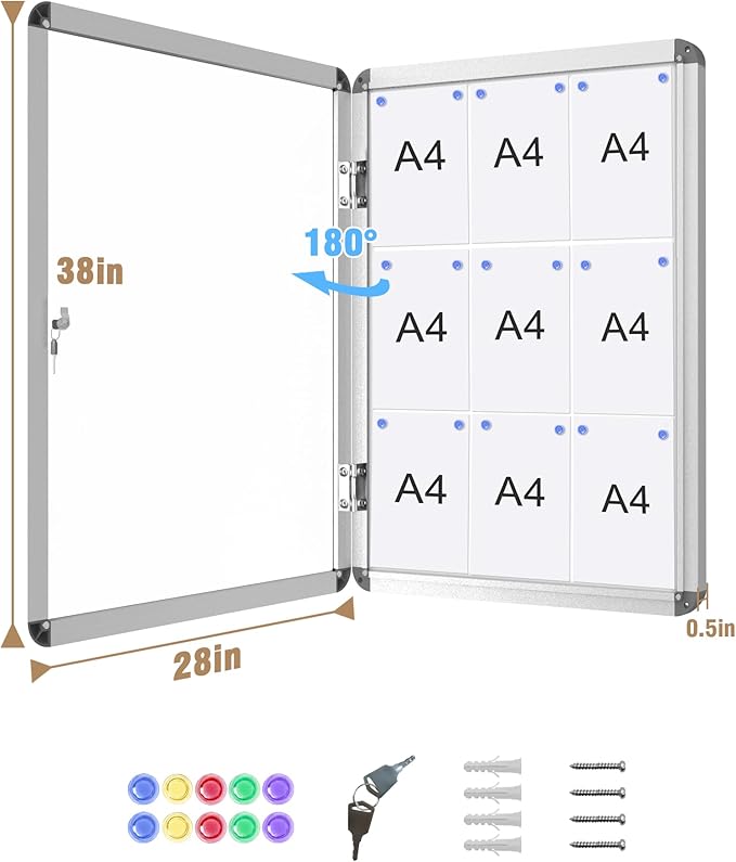 Mifuro 38"x28" Enclosed Bulletin Board, Lockable Weather-Resistant Aluminum - Image 5