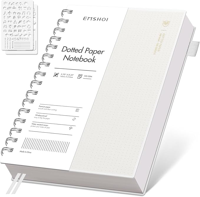 EMSHOI Spiral Notebook Bullet Dotted journal, A5 Dotted Grid Notebook by EMSHOI