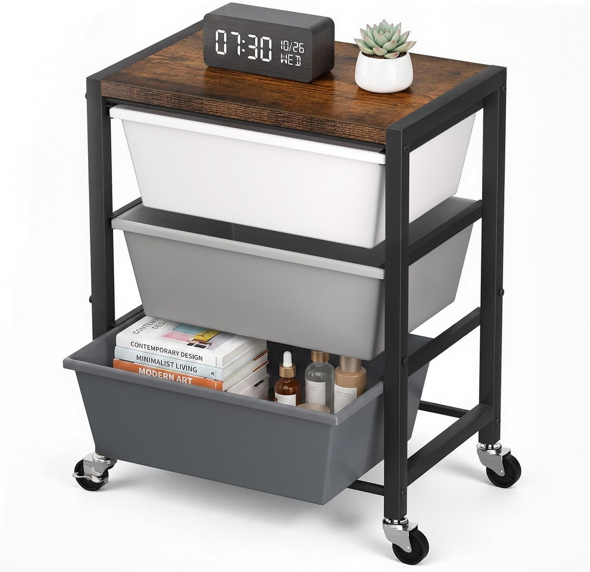 Rolling Cart with 3 Drawers, Plastic Drawer Storage Carts with Lockable Wheel...