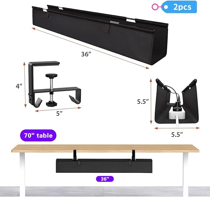 No Drill Under Desk Cable Management Tray, Clamp/Screw Mount Desk Cable - Image 2