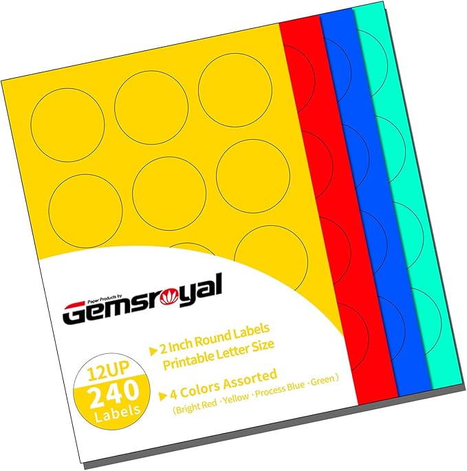 Gemsroyal 2 Inch Colored Round Labels Printable, 2 Colorful Custom Round by Gemsroyal