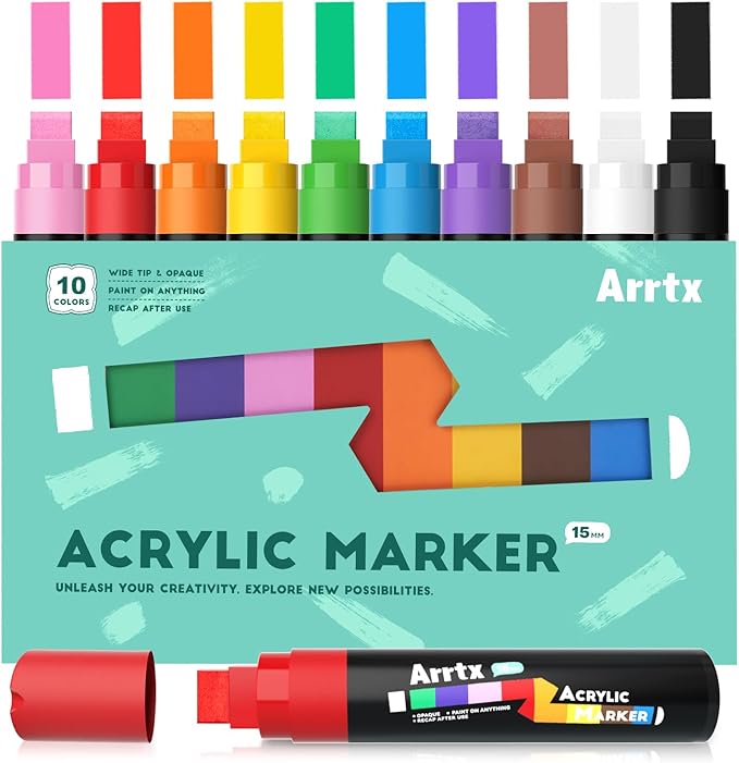 Arrtx 10-Piece Jumbo Acrylic Paint Markers, 15mm Felt Tip, Waterproof, DIY - Image 10
