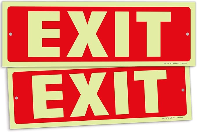 iSYFIX Exit Glow in the Dark Sign – 2 Pack 12x4 Inch – 40 mil Thick Polystyrene by iSYFIXPREMIUMSIGNS