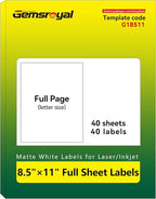 Gemsroyal 8.5"×11" Full Sheet Shipping Labels Printable, 8.5×11 inch White by Gemsroyal