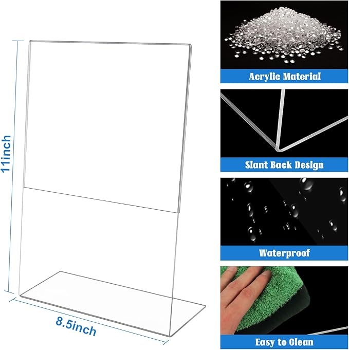 Laerjin 3 Pack Acrylic Sign Holder 8.5 x 11, Slanted Back Sign Holders - Image 2