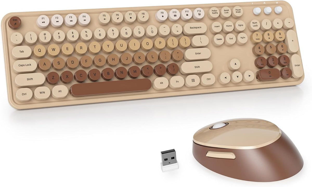 GTSP Retro Wireless Typewriter Keyboard and Mouse Combo, 2.4GHz Full-Size Cut...