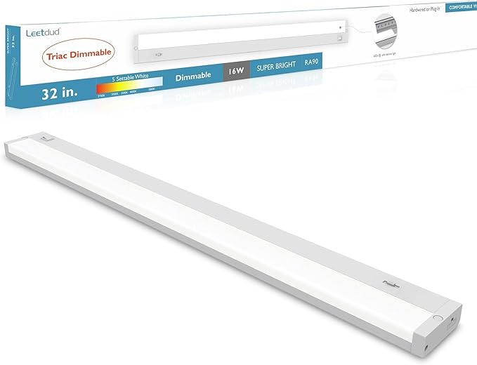 Leetdud LED Under Cabinet Lighting Hardwired or Plug in, 32 Inch 16W, Dimmable by Leetdud